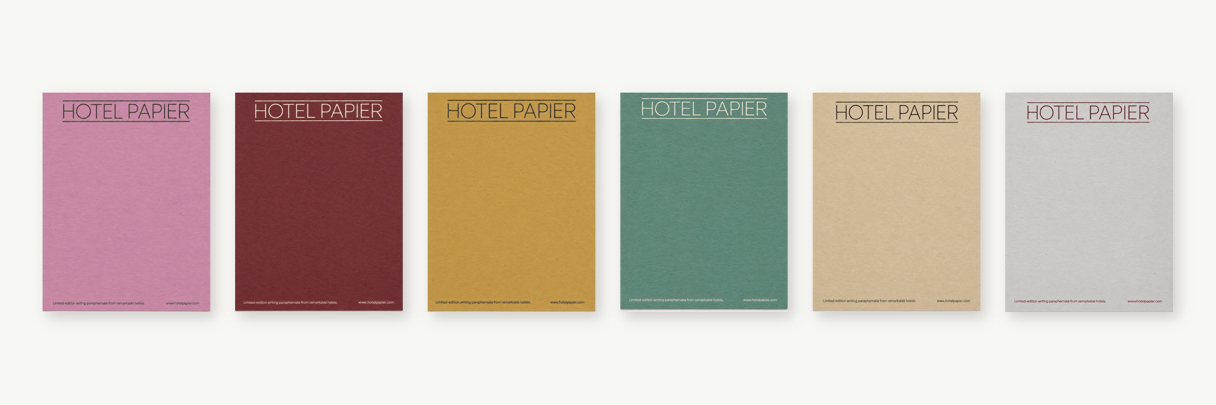Hotel Papier letterhead in six colourways